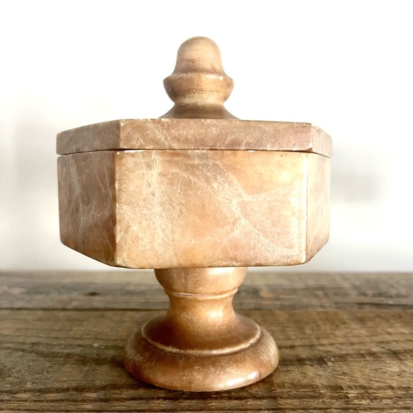 Set of Two Brown Alabaster Decorative Jars - Picture 2 of 14